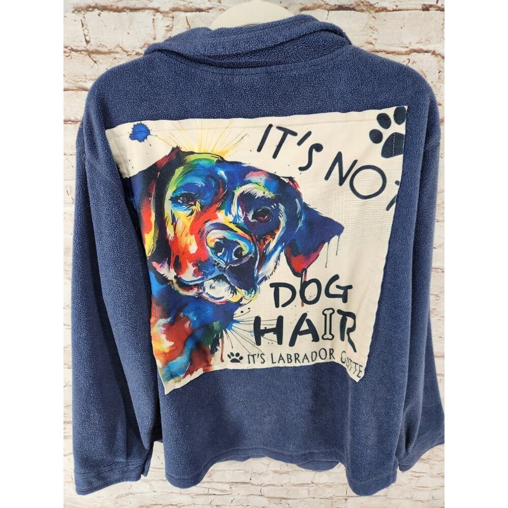 Men's Energy Zone Fleece Button Up Top Size Medium Dog Hair Funny Print Graphic